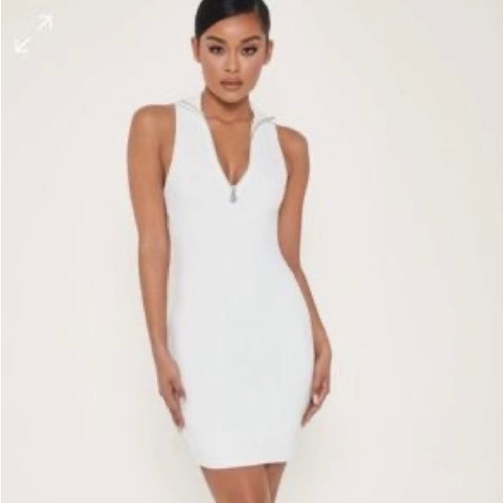 Meshki sleeveless collar dress quarter zipper bodycon nylon white short XS New